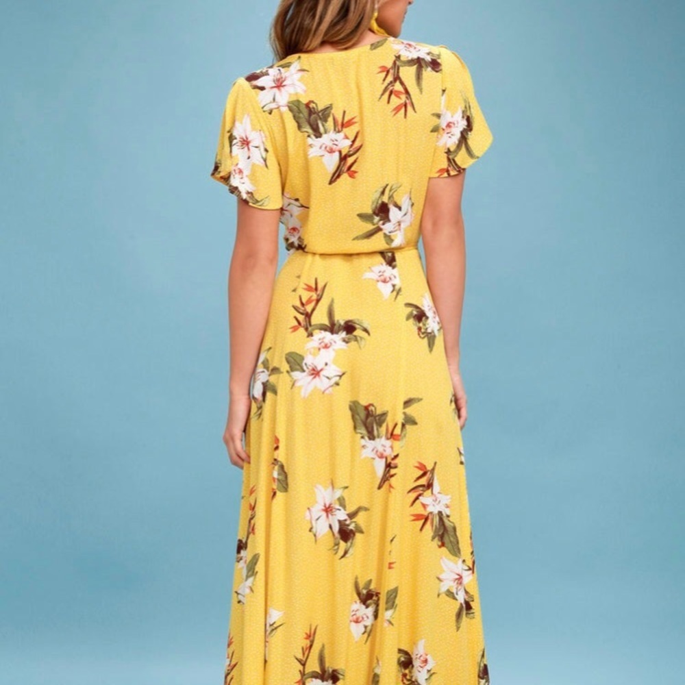 Heart of Marigold Yellow Tropical Wrap Maxi Dress - Picture 4 of 8